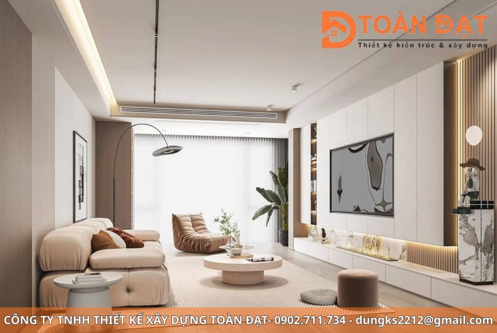 Xu hướng thiết kế phòng khách hiện đại 2025 tập trung vào sự tối giản, không gian mở, nội thất thông minh, vật liệu thân thiện môi trường